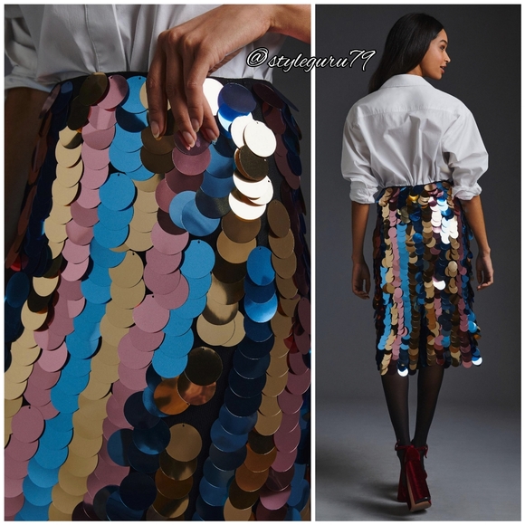 NWT, Anthropologie, MAEVE SIDE-SLIT SEQUIN SKIRT - Picture 2 of 2